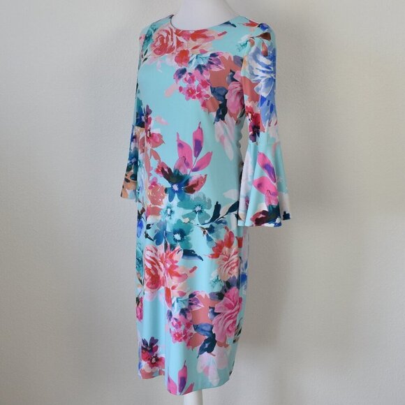 Calvin Klein Floral Bell Sleeve Sheath Dress - 4 - Picture 6 of 10